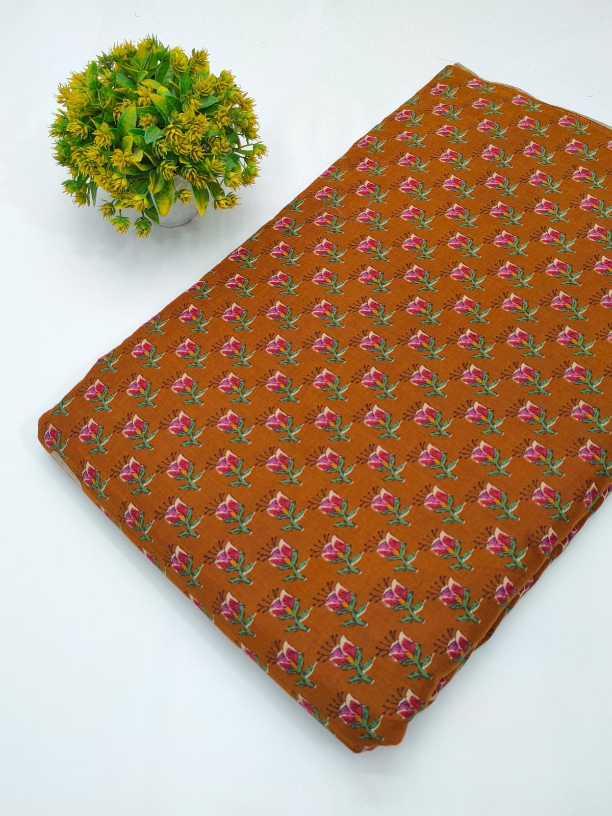 Brown floral screen print cotton fabric Rajasthani