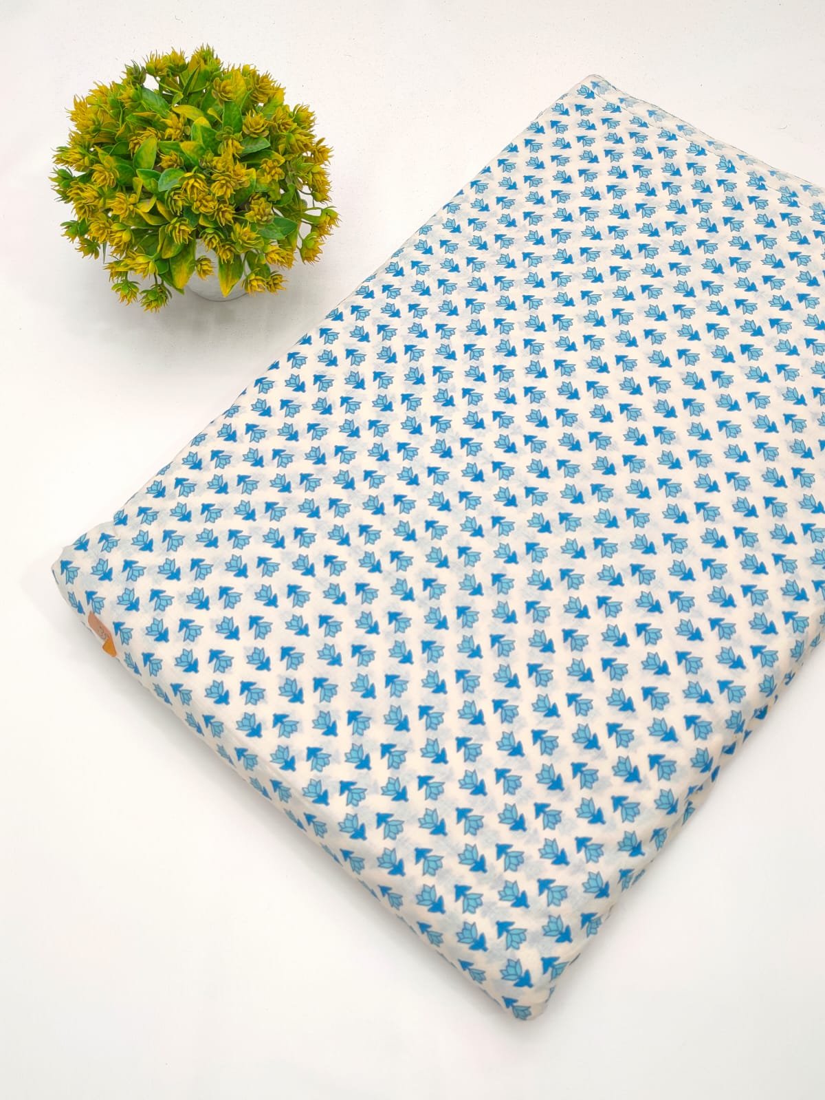 White blue geometric cotton fabric India