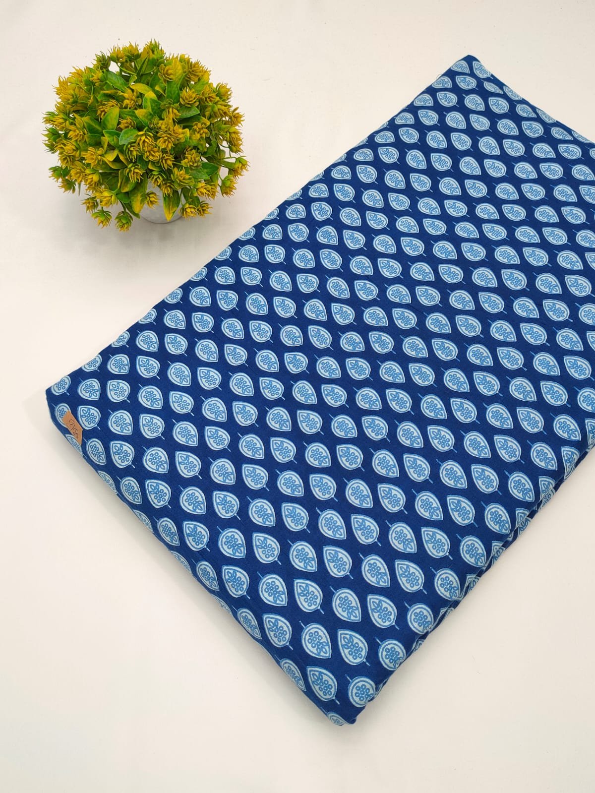 Blue paisley screen print cotton fabric Jaipur