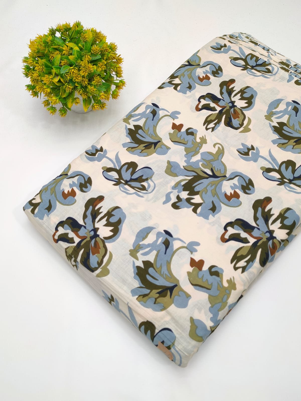 Beige multicolor floral print cotton fabric India