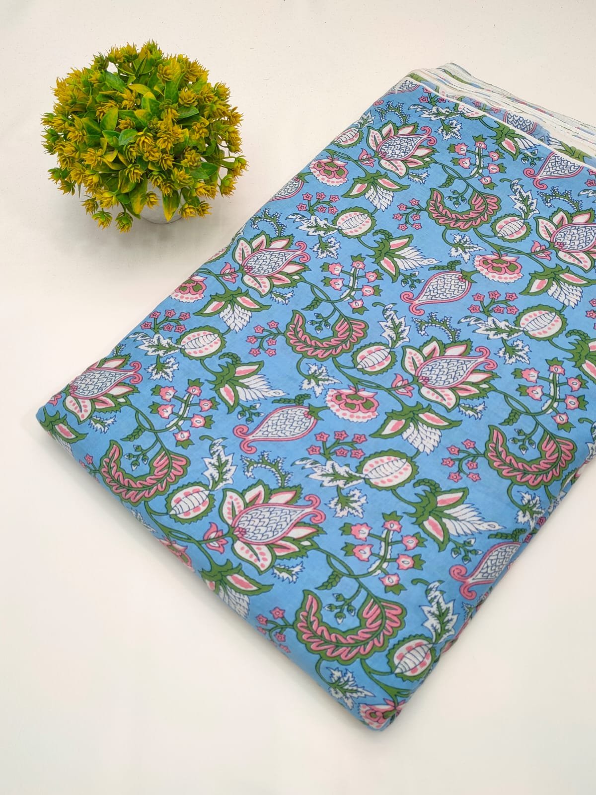 Blue paisley print cotton fabric Jaipur India