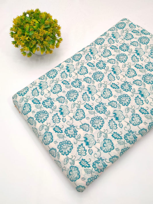 White teal paisley cotton fabric Jaipur