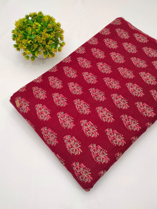 Red ethnic motif screen print cotton fabric