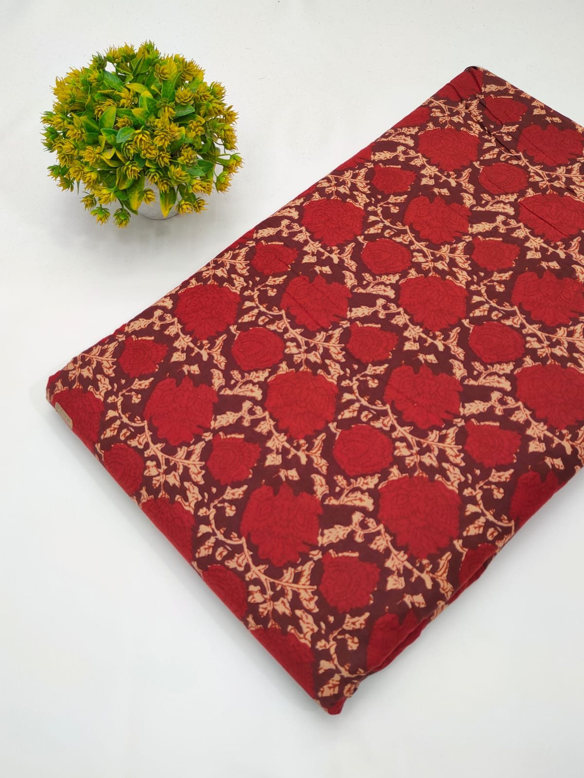Maroon floral screen print cotton fabric India