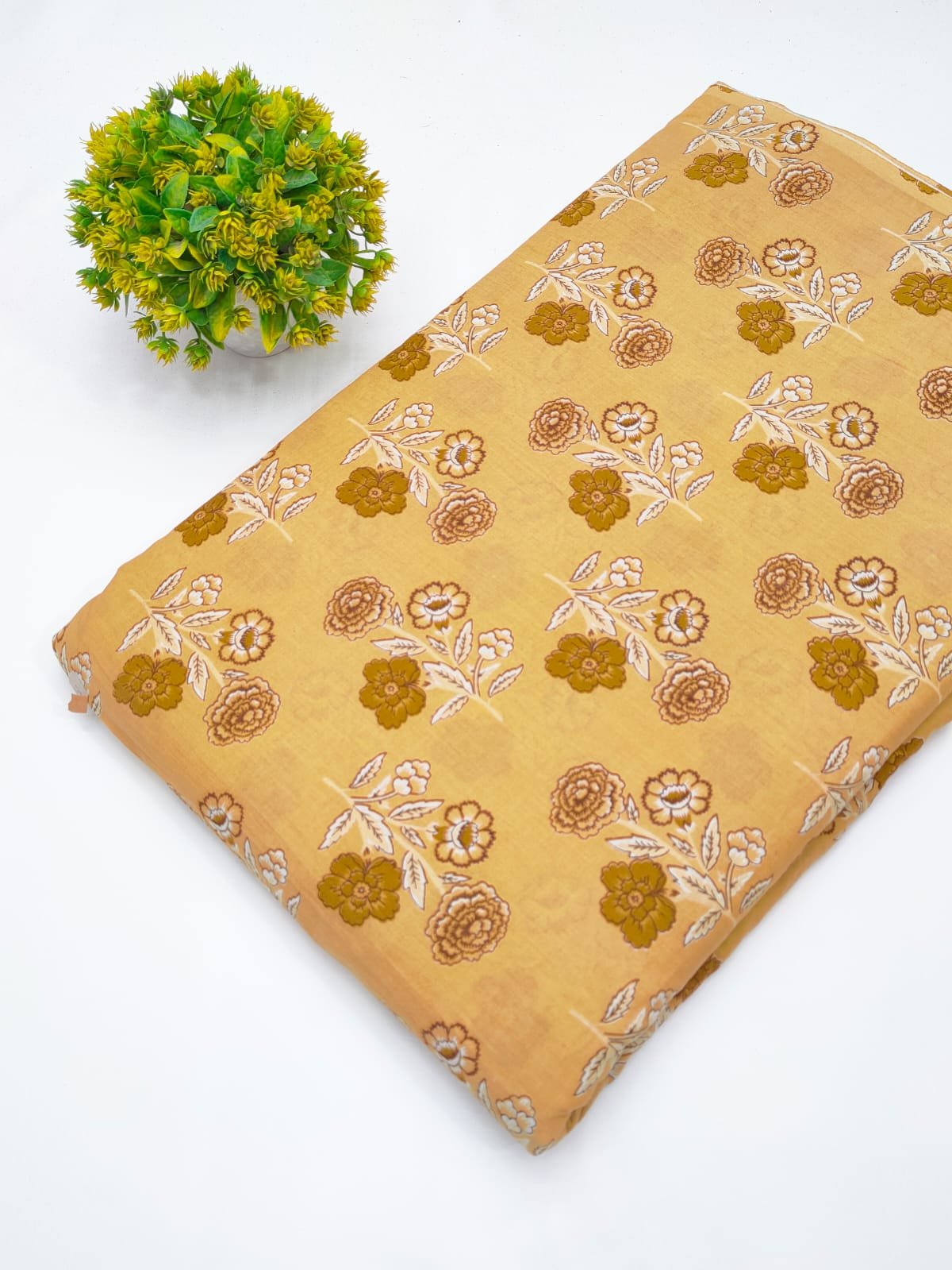 Beige floral screen print cotton fabric Jaipur