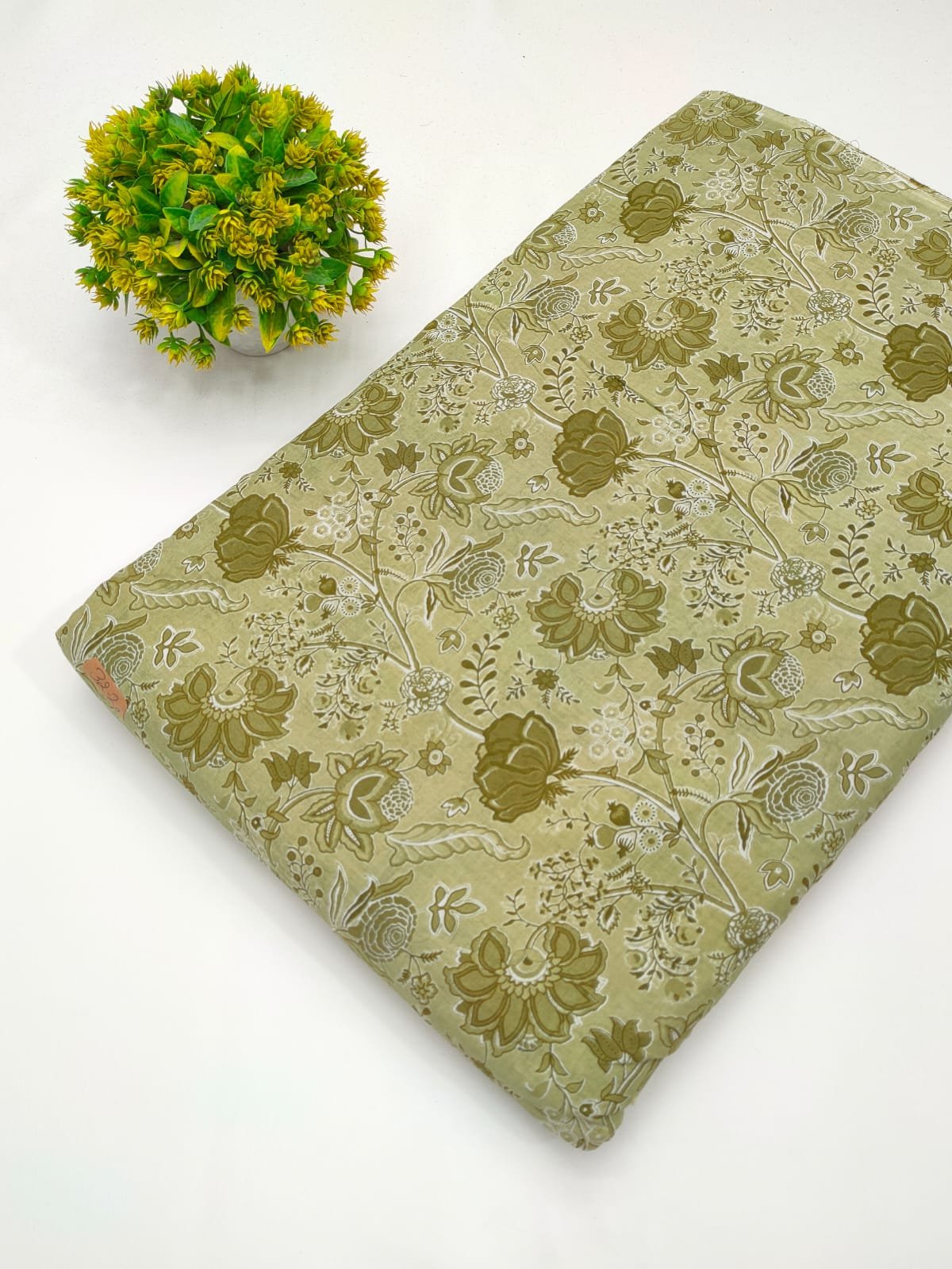Beige floral screen printed cotton fabric Jaipur
