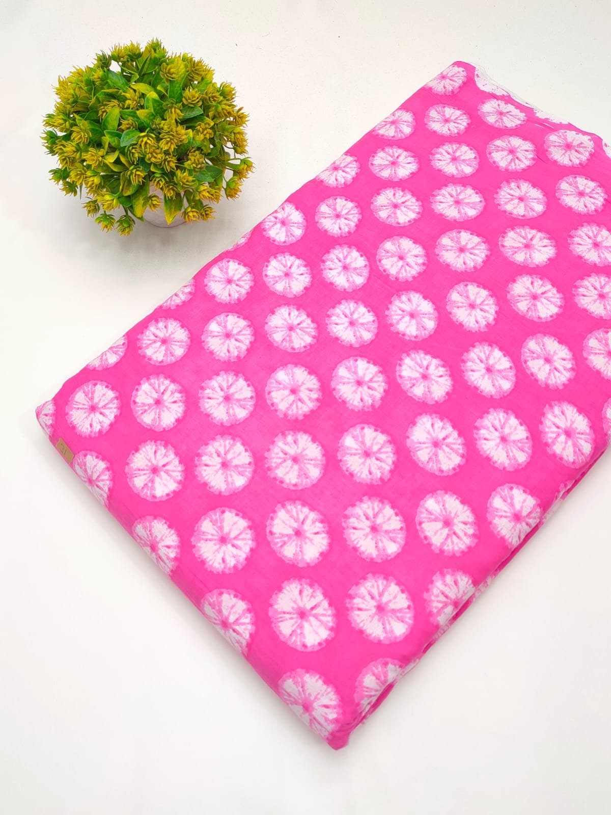 Pink polka dot cotton fabric Jaipur