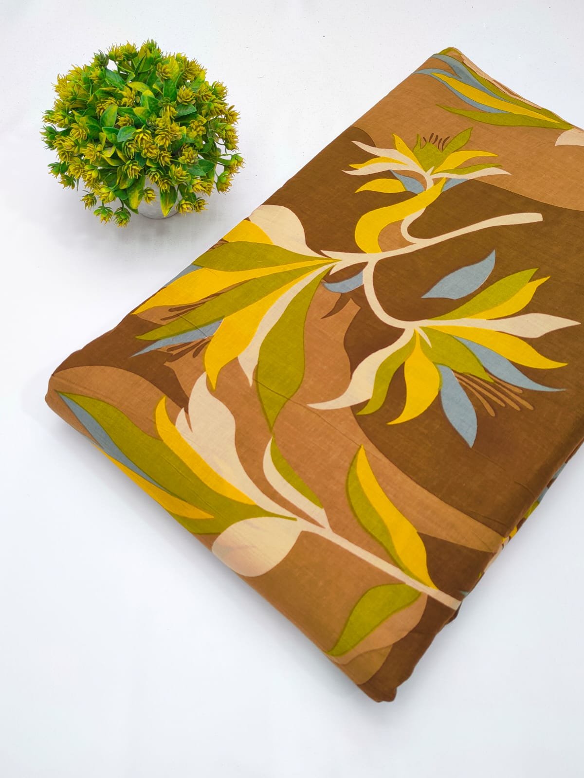 Brown abstract cotton fabric screen printed Jaipur