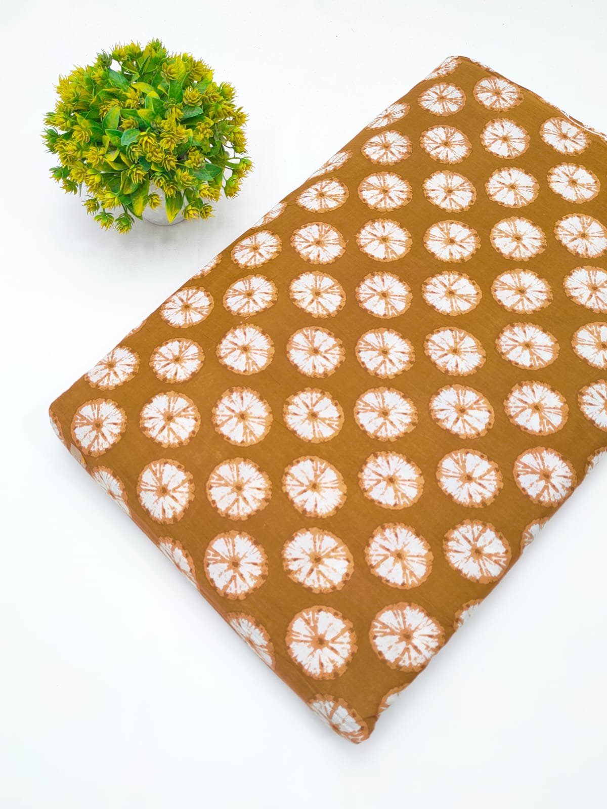 Brown polka dot cotton fabric screen printed
