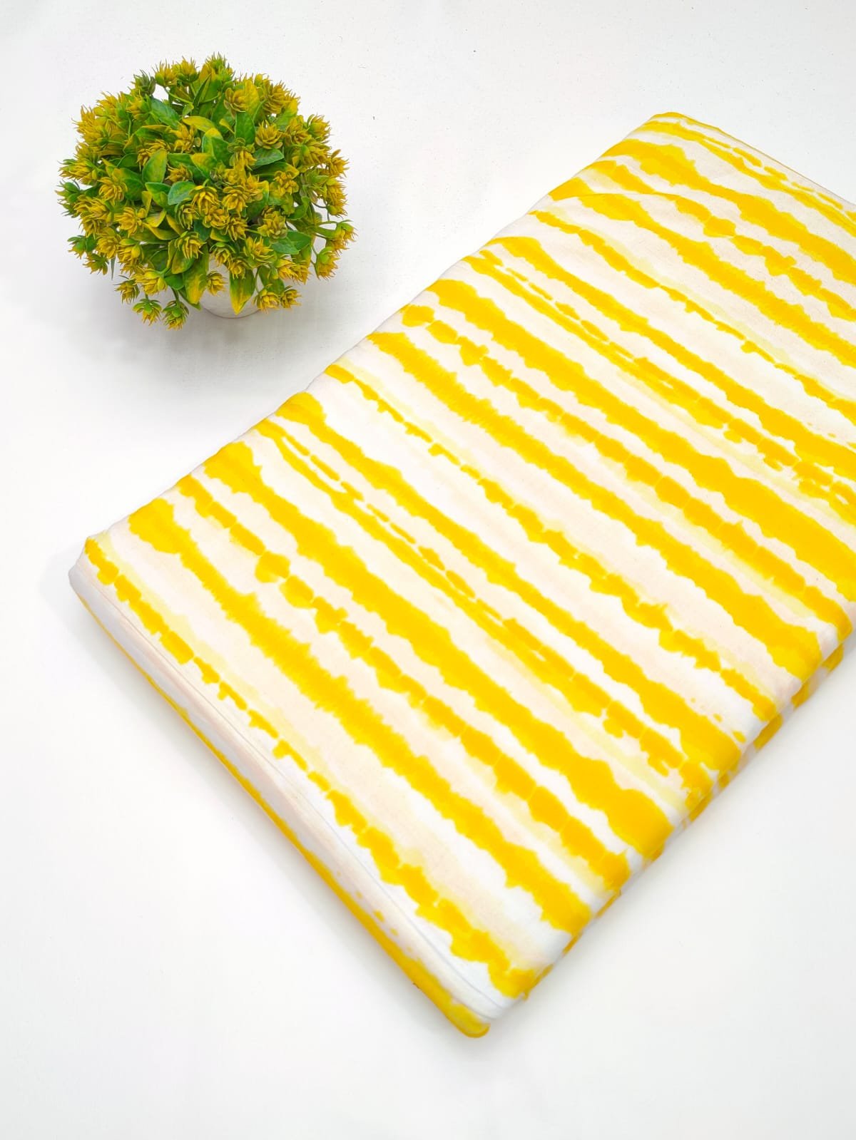 Yellow stripe cotton fabric screen printed India