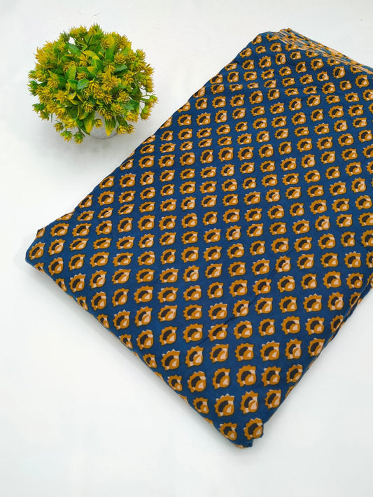 Blue geometric cotton fabric screen print India