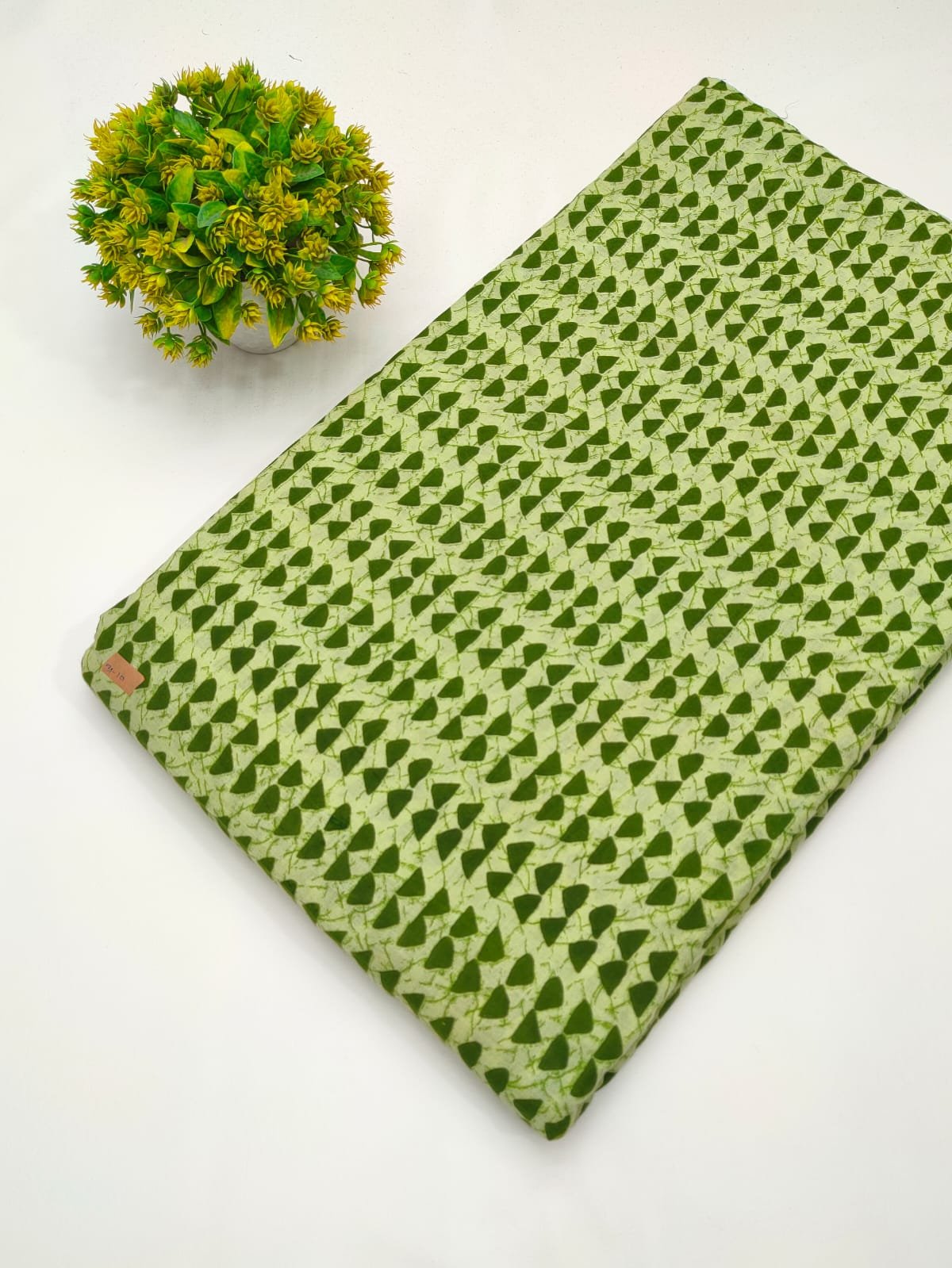 Green nature-inspired cotton fabric screen print India