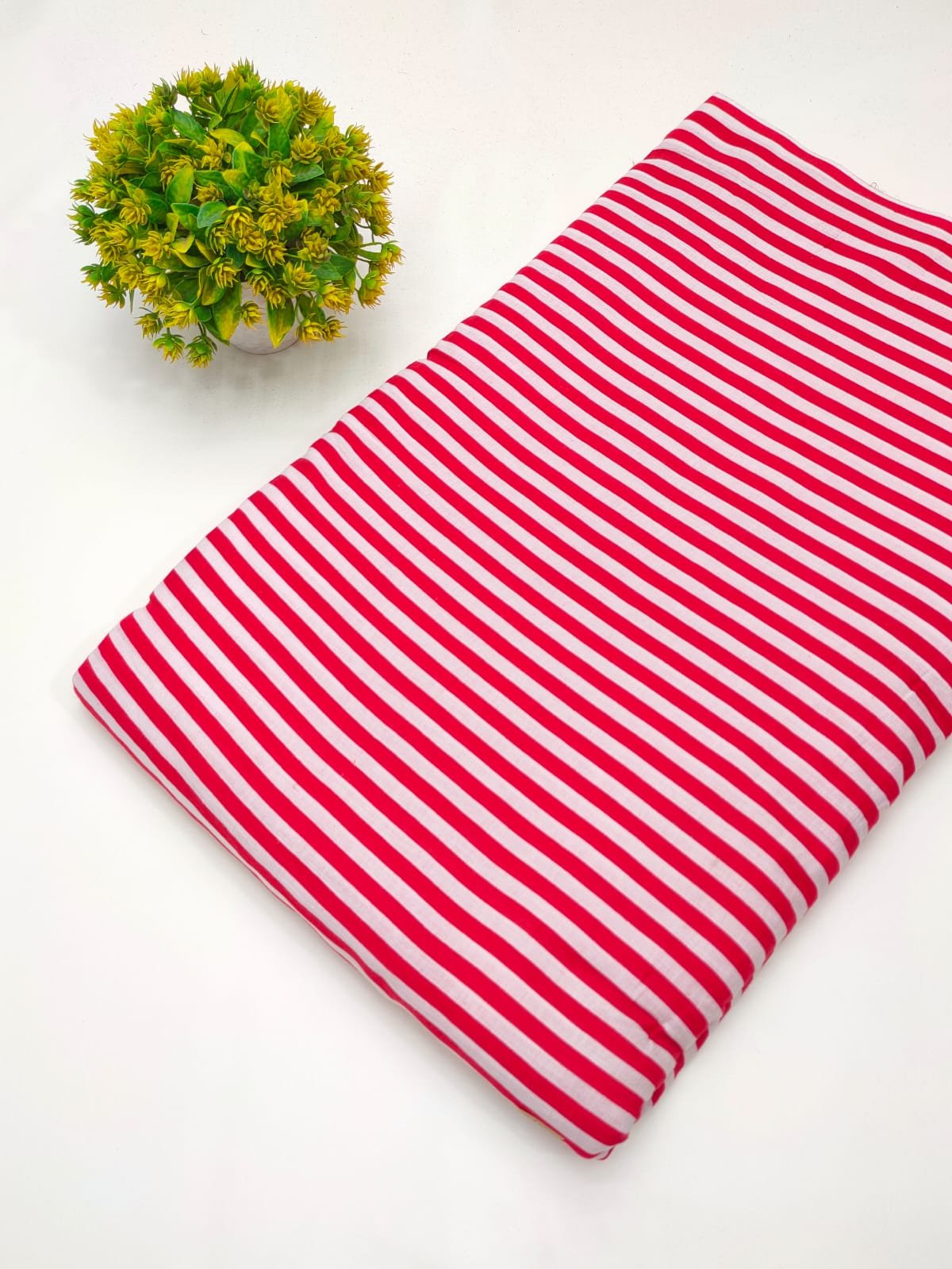 Red and white striped cotton fabric India