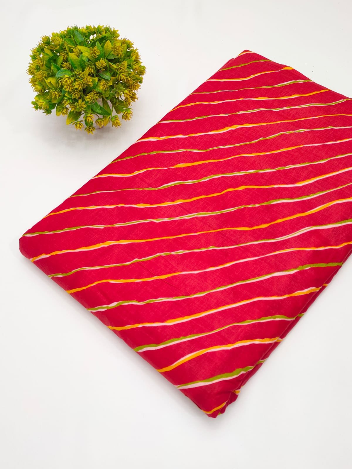 Red striped screen printed cotton fabric India