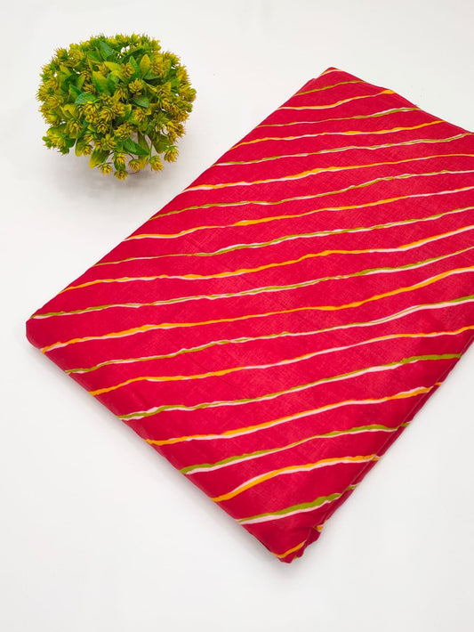 Red striped screen printed cotton fabric India