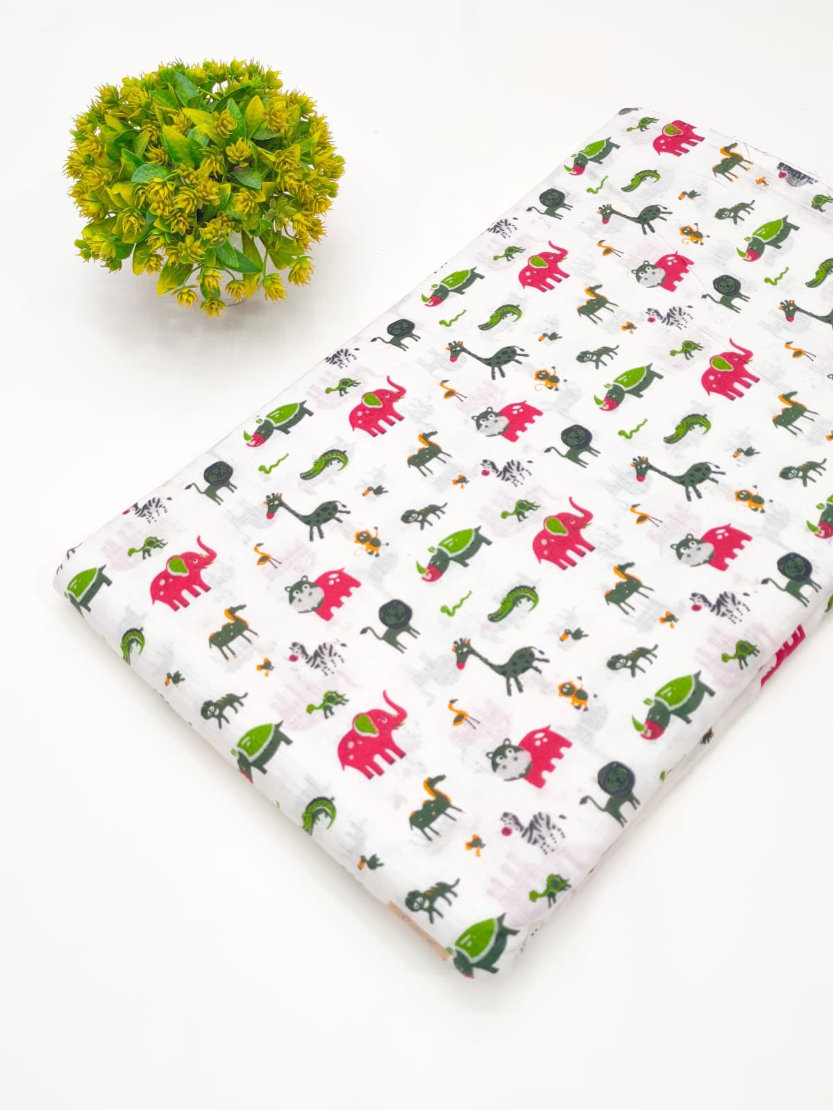 White multicolour animal print cotton fabric