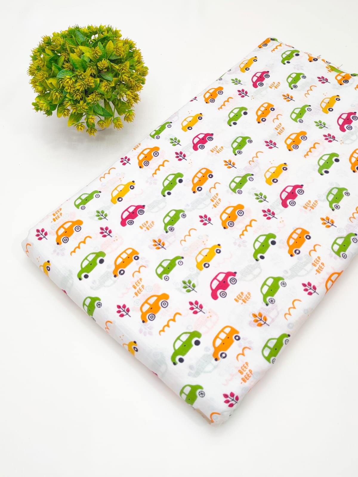 White car print pure cotton fabric India