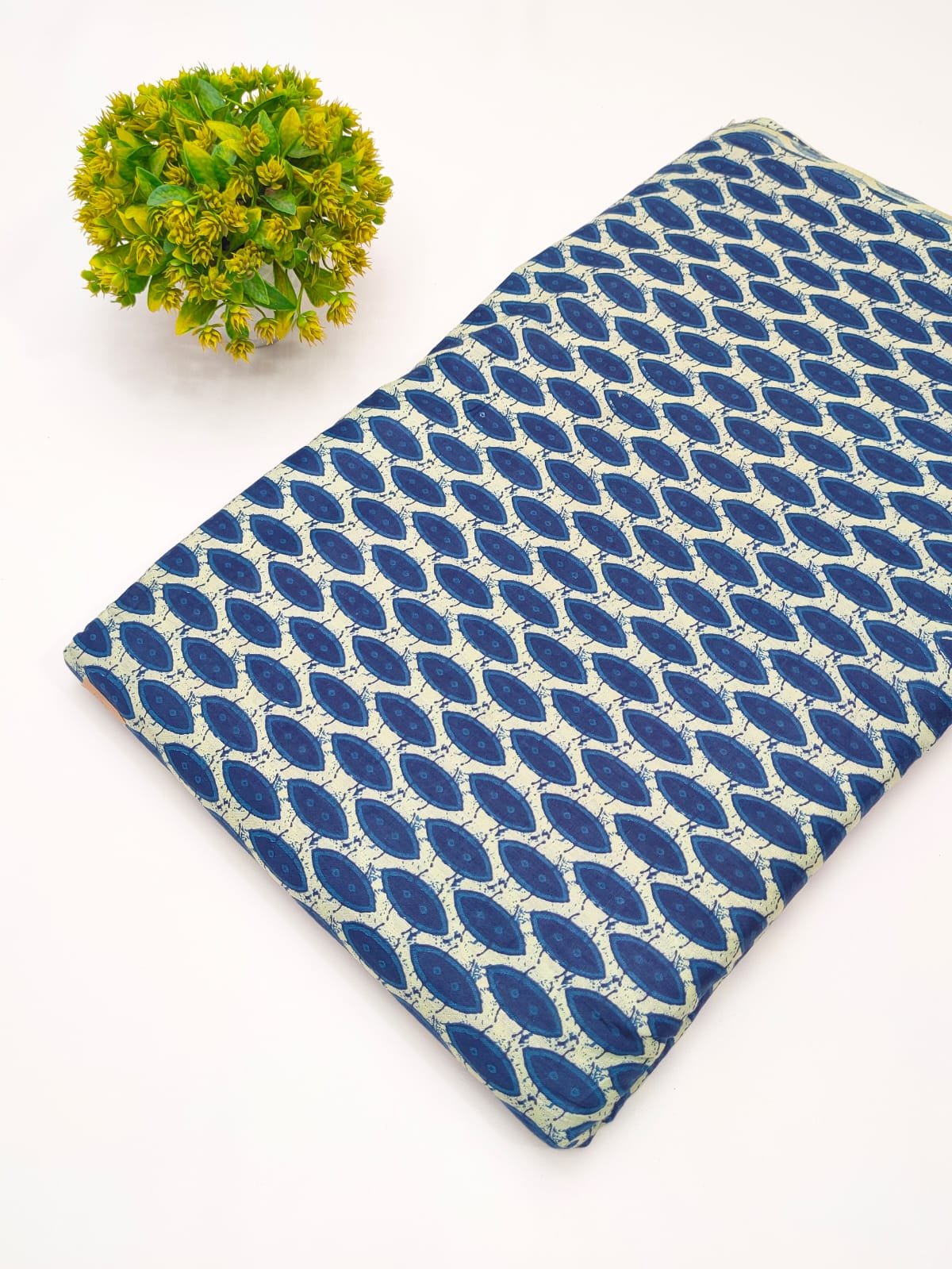 Blue geometric screen print cotton fabric India
