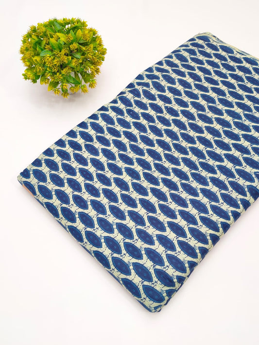 Blue geometric screen print cotton fabric India