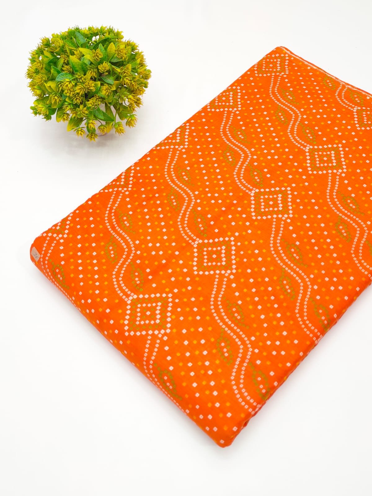 Orange abstract screen printed cotton fabric Jaipur