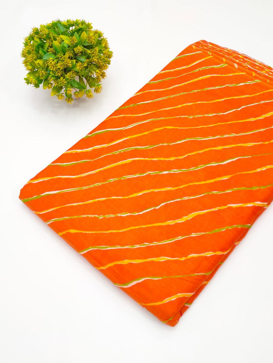 Orange striped screen printed cotton fabric Jaipur