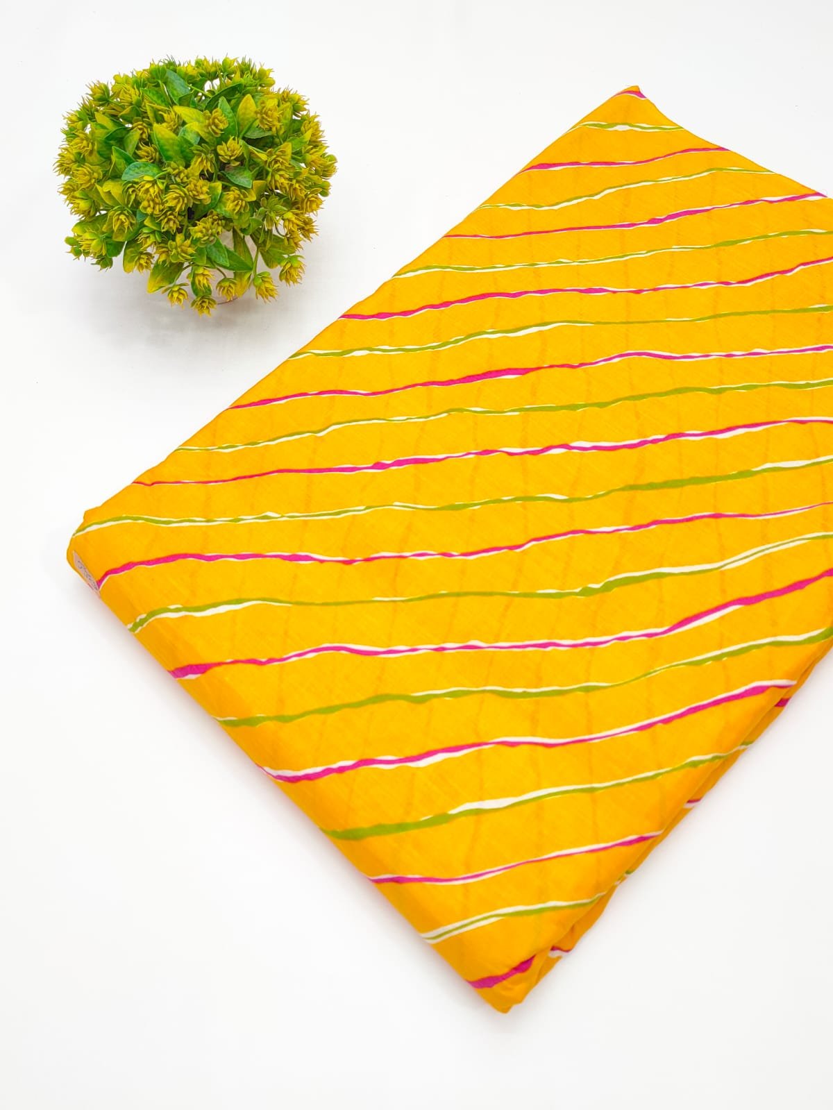 Yellow striped screen printed cotton fabric Jaipur