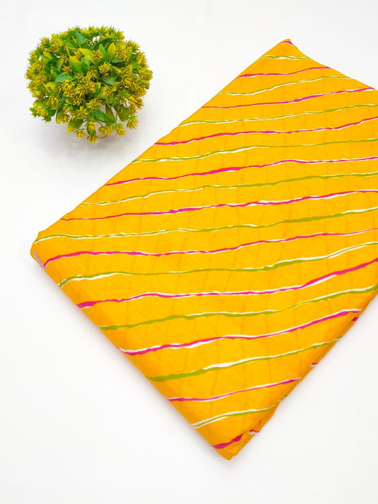 Yellow striped screen printed cotton fabric Jaipur