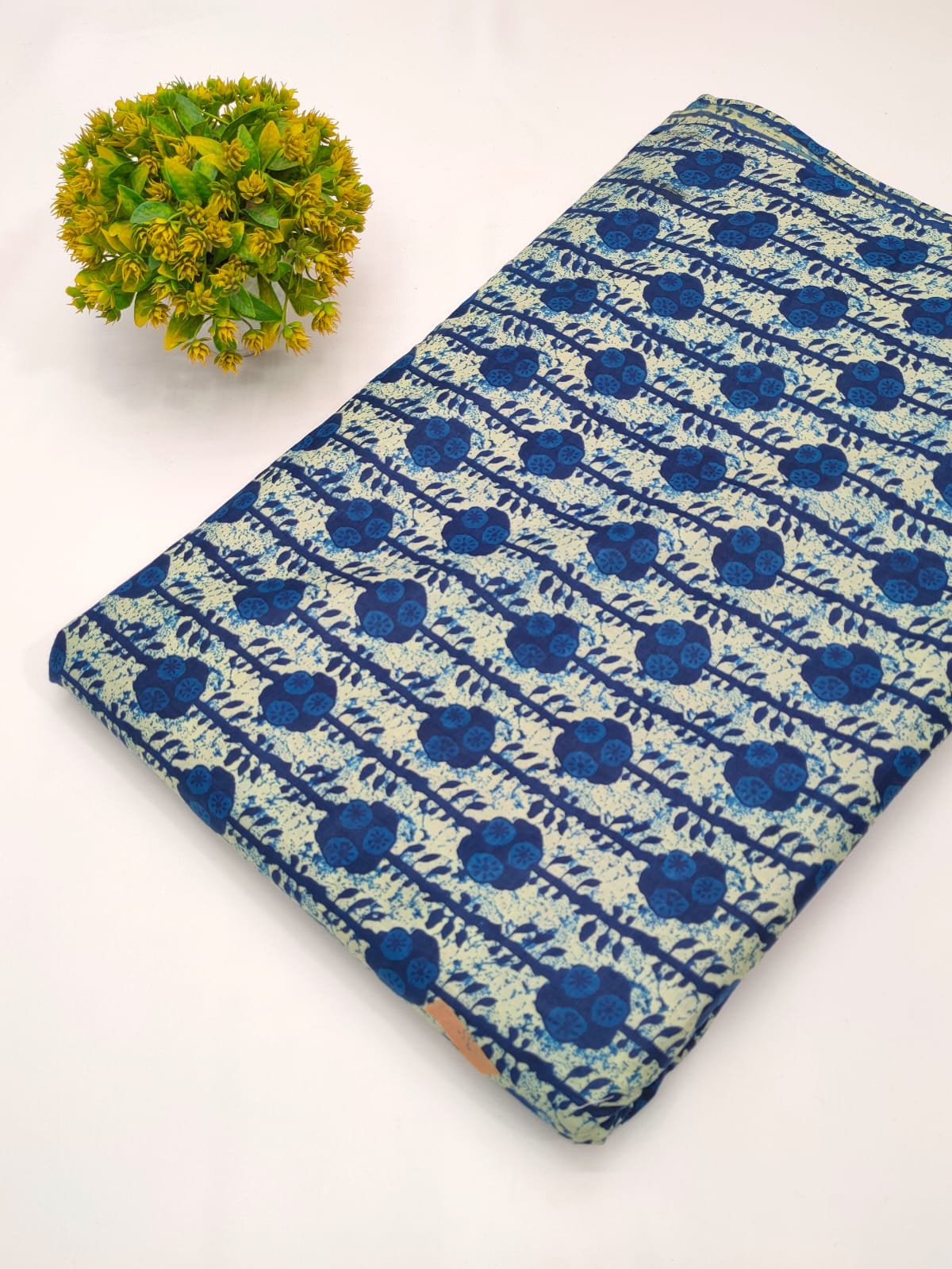 Blue floral screen print pure cotton fabric Jaipur
