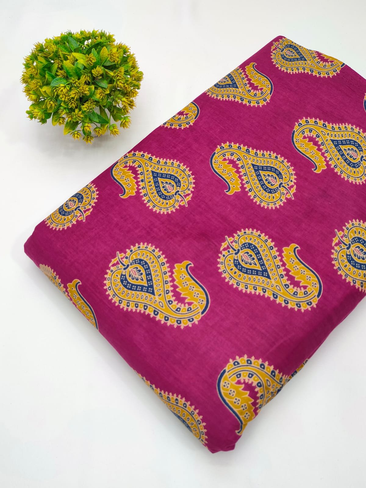 Magenta paisley screen printed cotton fabric Jaipur