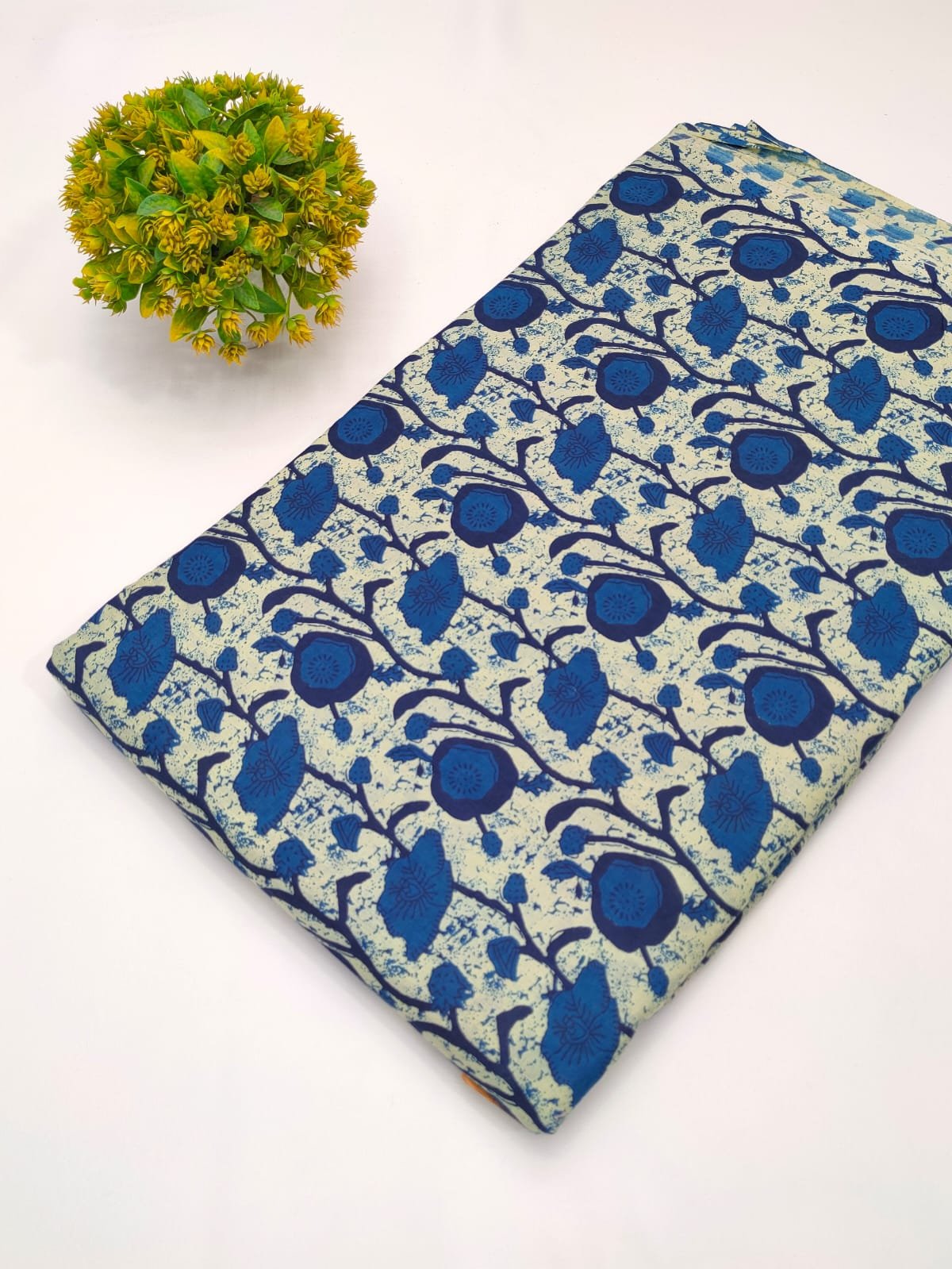 Blue floral screen print cotton fabric Jaipur
