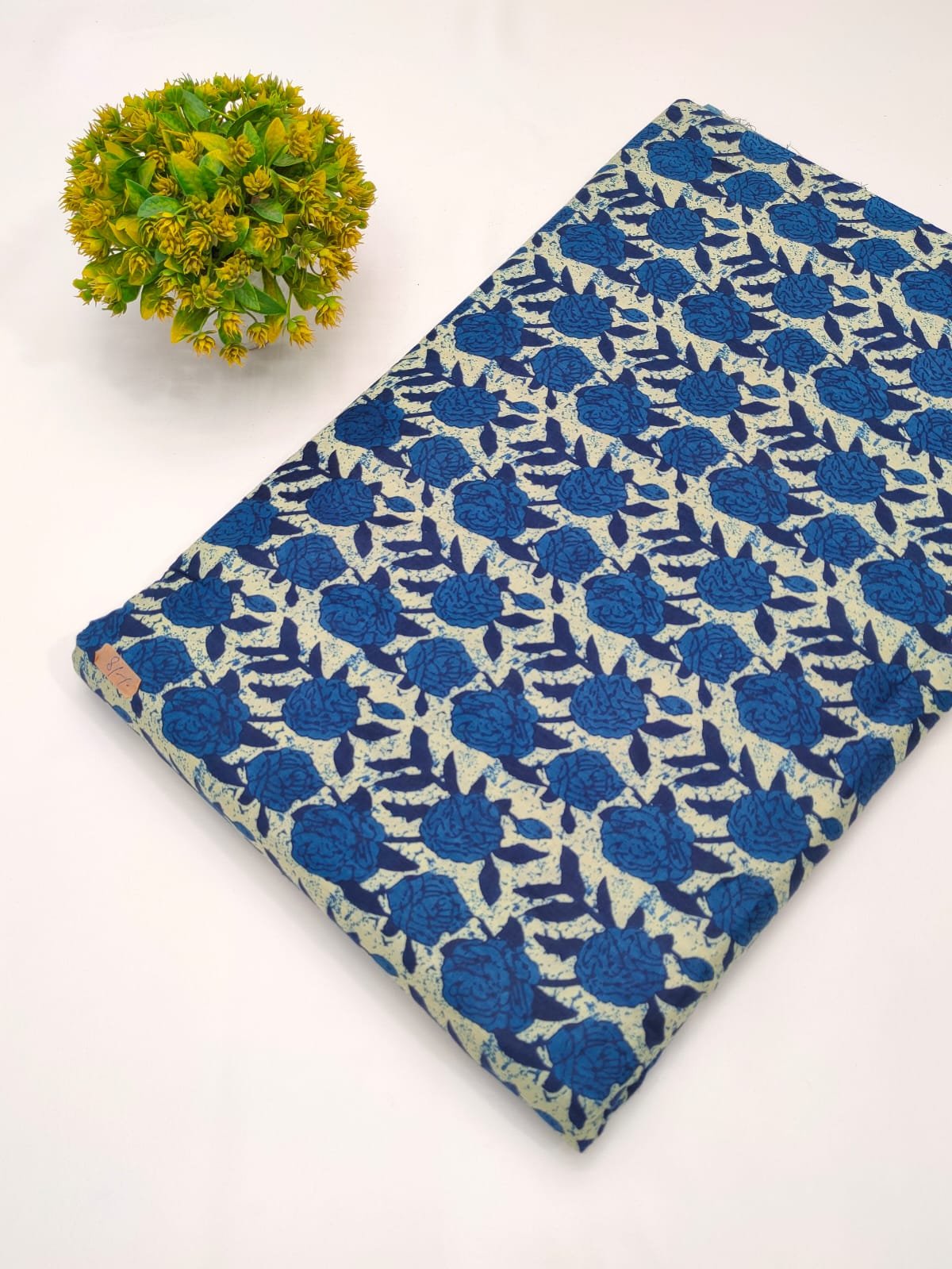 Navy floral screen print cotton fabric Jaipur