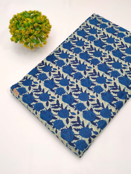 Navy floral screen print cotton fabric Jaipur
