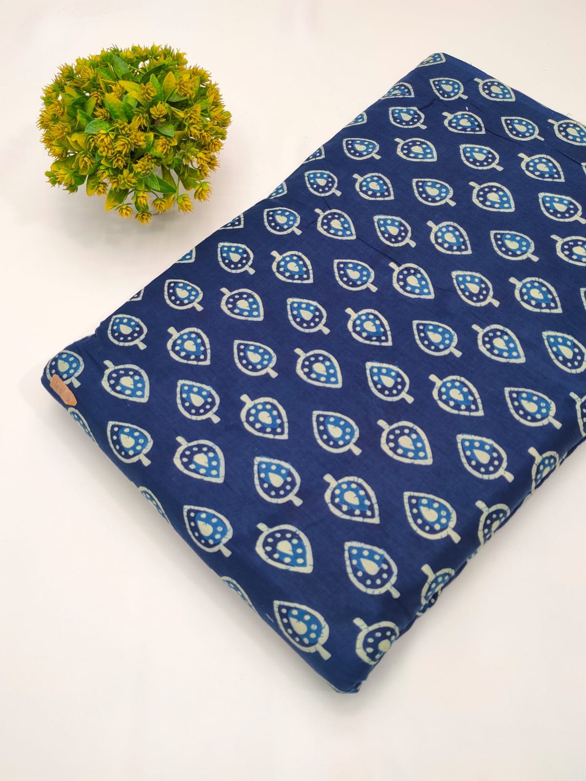 Navy ethnic motif screen print cotton fabric India