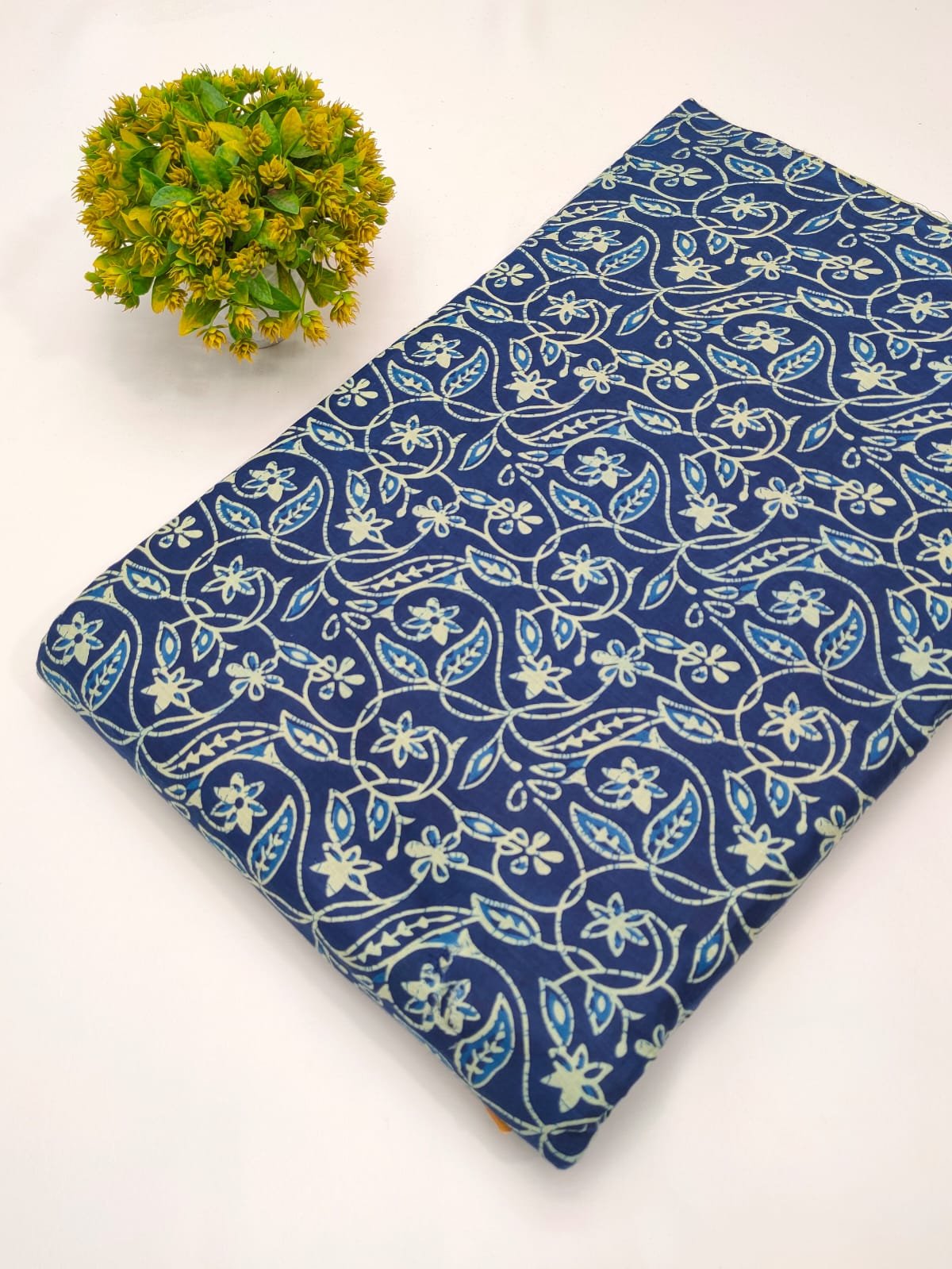 Blue floral cotton fabric screen print India