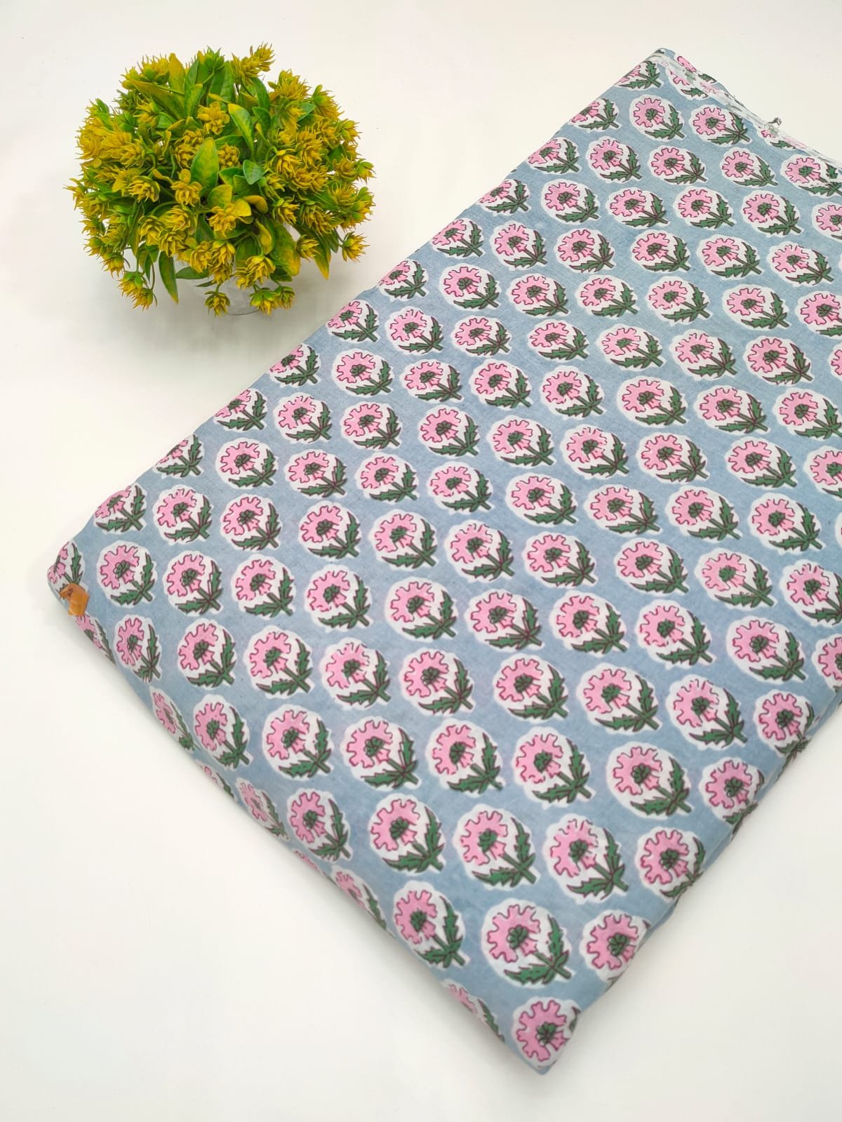 Blue floral Sanganeri hand block cotton fabric