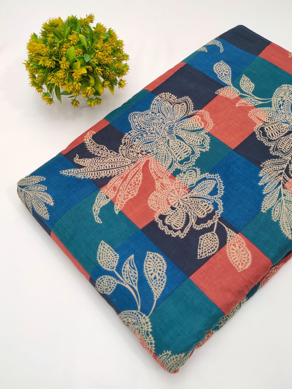Multicolour geometric Sanganeri cotton fabric Jaipur