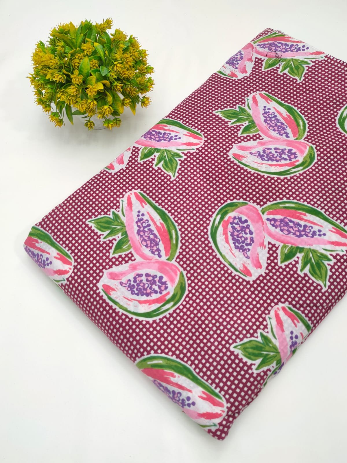 Red buti Sanganeri hand block cotton fabric India