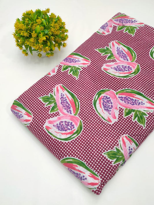 Red buti Sanganeri hand block cotton fabric India