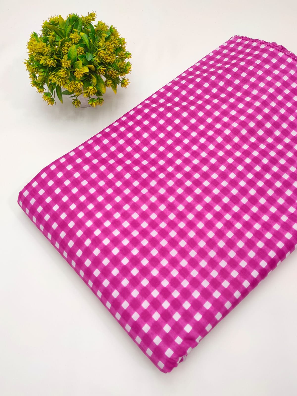 Magenta checkered screen print fabric Jaipur