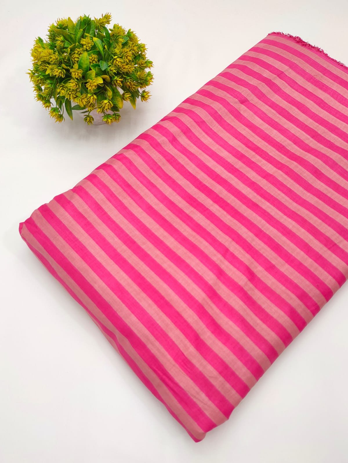 Pink striped screen print cotton kurti fabric