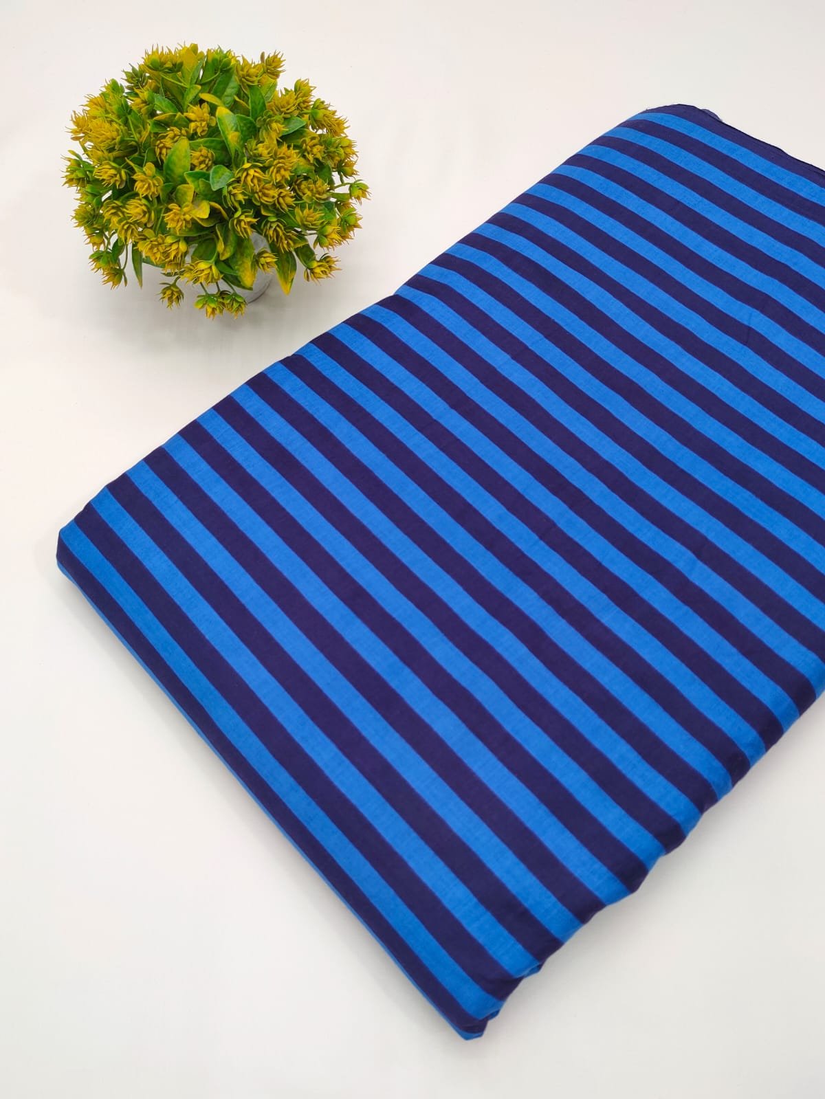 Bright blue and navy striped cotton fabric Jaipur