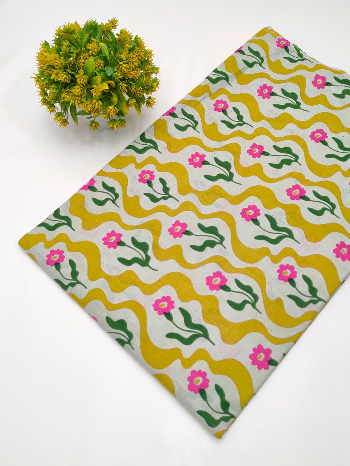 Multicolor floral wave screen print cotton fabric