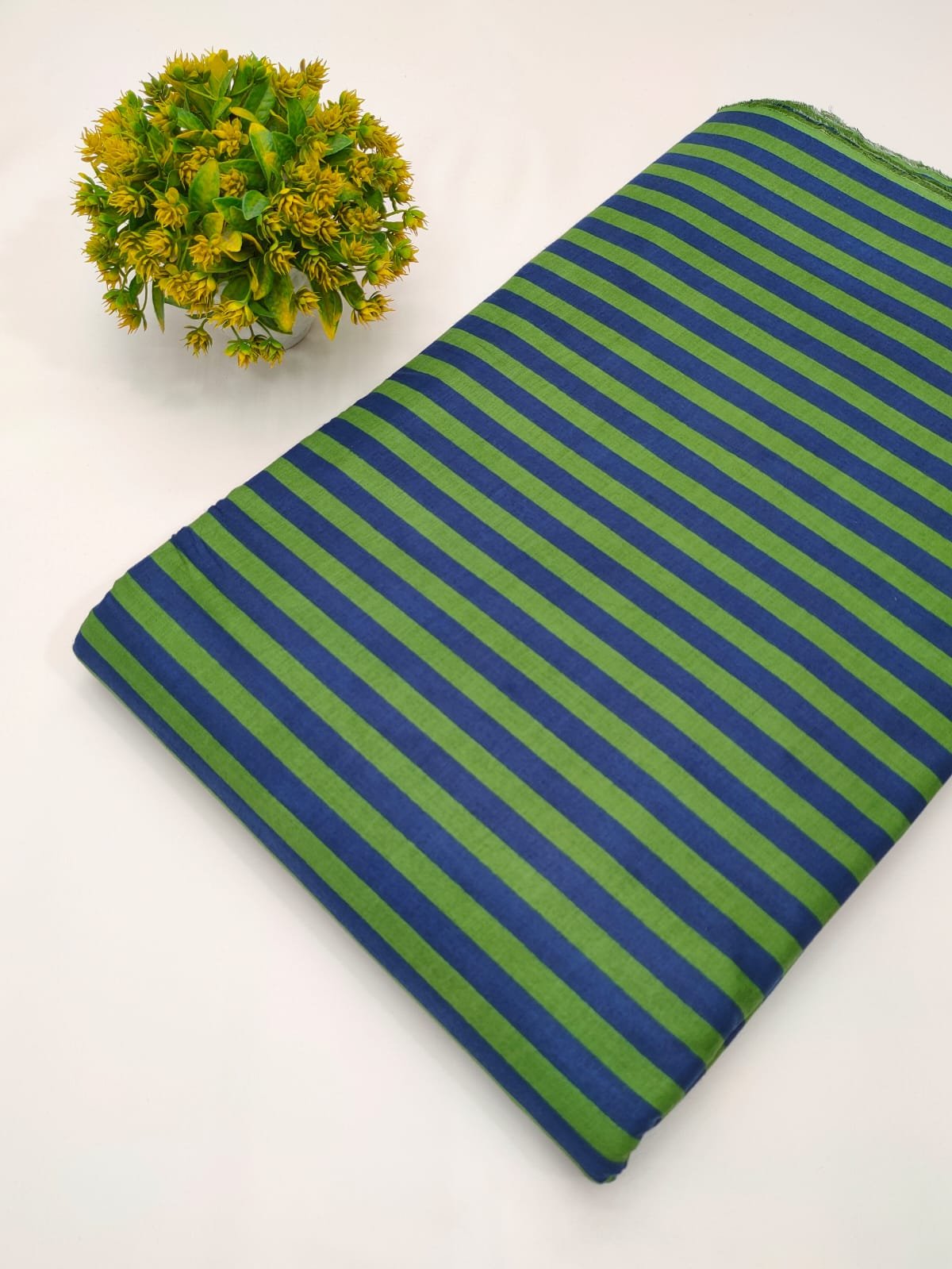 Blue green striped cotton fabric Jaipur
