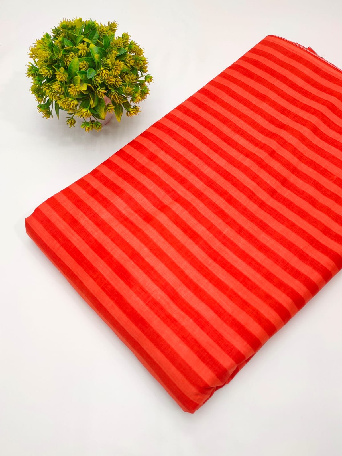 Red striped cotton fabric India