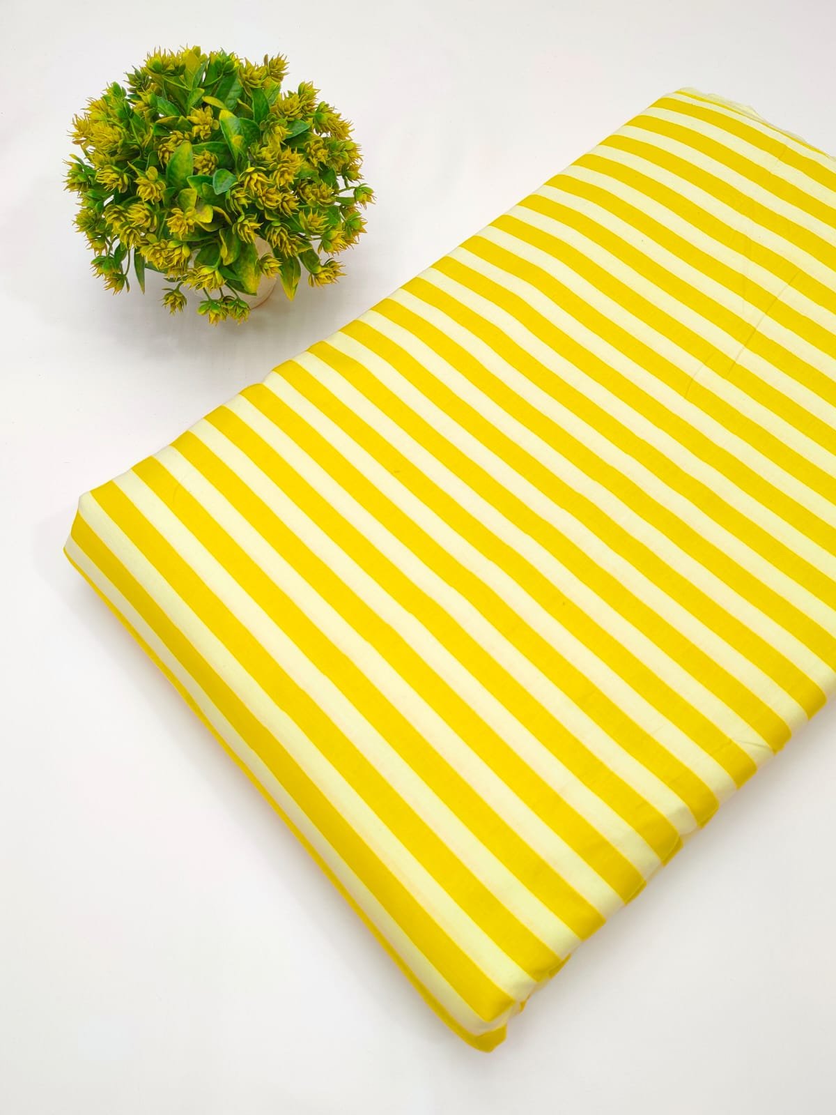 Yellow striped cotton fabric Jaipur