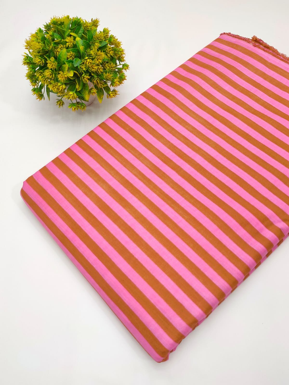 Pink brown striped cotton fabric Jaipur