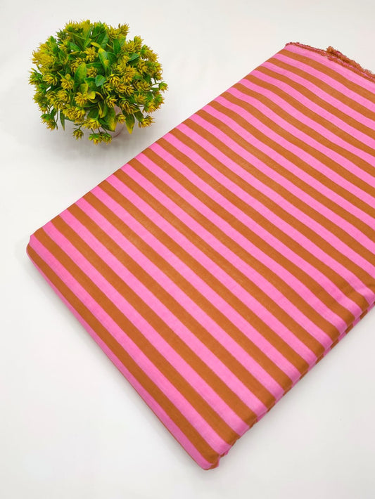 Pink brown striped cotton fabric Jaipur