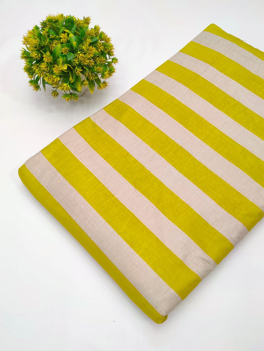 Yellow and white striped cotton fabric India
