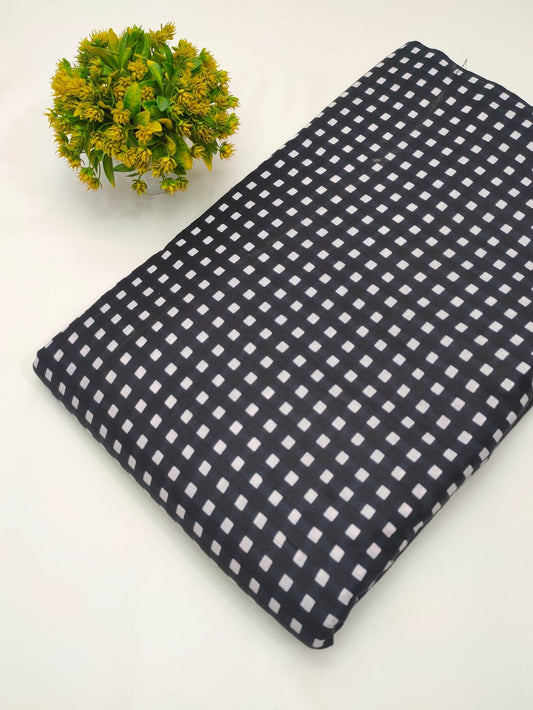 Black gingham screen printed cotton fabric Jaipur
