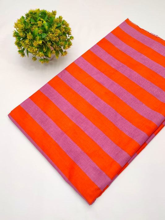Orange and pink striped cotton fabric India